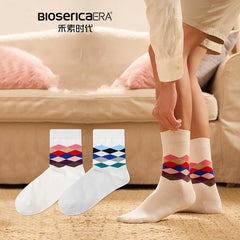 Bioserica Era White women school cotton crew socks for women ladies striped deodorant socks Unisex antibacterial socks